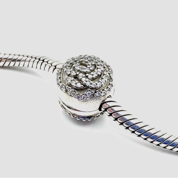 Pandora Sterling Silver Shimmering Rose Clip Charm with Clear Zirconia - Picture 3 of 7